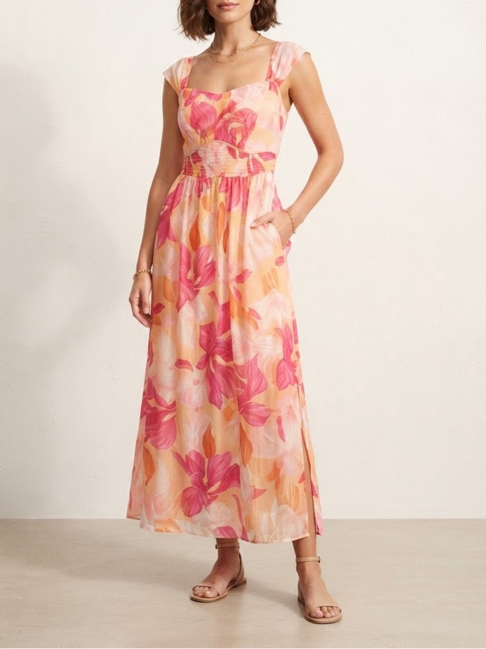 Grace Karin Pink and Orange Floral Maxi Sundress